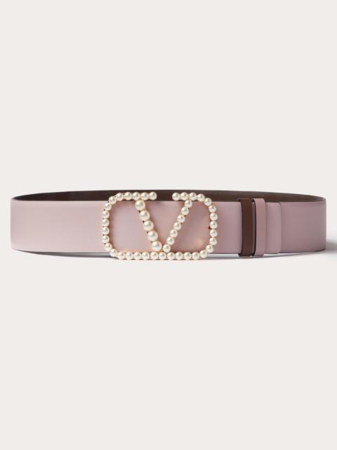 VLOGO SIGNATURE REVERSIBLE BELT IN SHINY CALFSKIN WITH PEARLS 40 MM