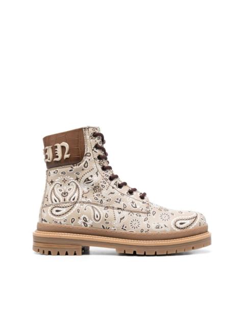 PHILIPP PLEIN paisley-print leather ankle boots