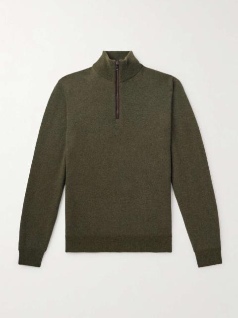 Ralph Lauren Slim-Fit Suede-Trimmed Cashmere Half-Zip Sweater