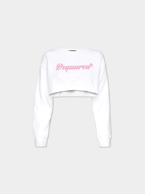 DSQUARED2 PINK PRINTED  LETTERING CROPPED COOL FIT HOODIE SWEATSHIRT