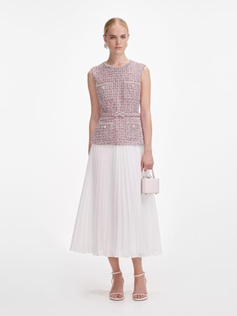 Pink Boucle Chiffon Midi Dress