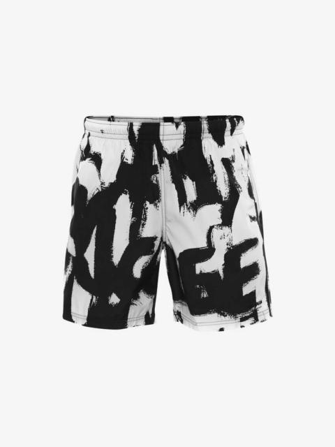 Alexander McQueen Mcqueen Graffiti Swim Shorts in Black/white
