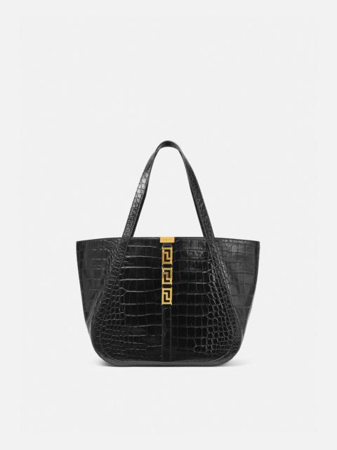 Croc-Effect Greca Goddess Large Tote Bag