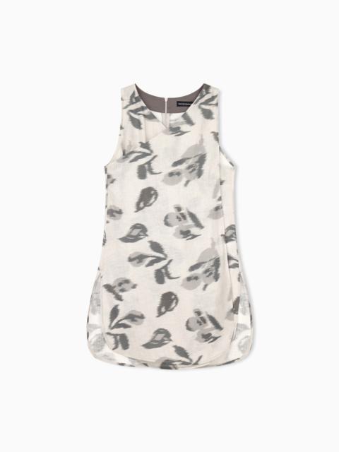 EMPORIO ARMANI LINEN TOP WITH A CHINÉ FLOWER PRINT AND CONCEALED BACK ZIP