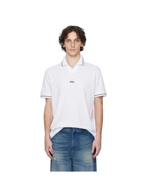 BOSS White Relaxed-Fit Cotton Mesh Polo