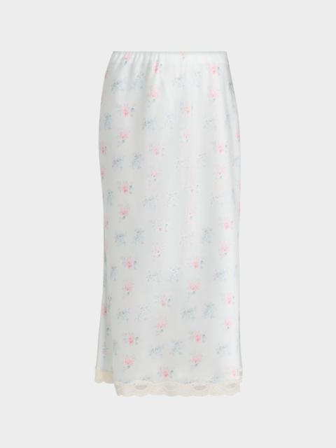 LoveShackFancy Castle Floral Satin Midi Skirt
