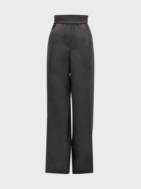 Wool Flannel Wide-Leg Pants with Pleated Detail