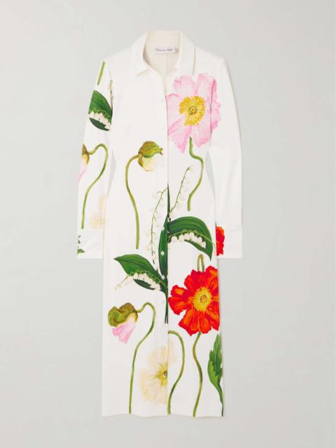 Floral-print stretch-jersey midi shirt dress