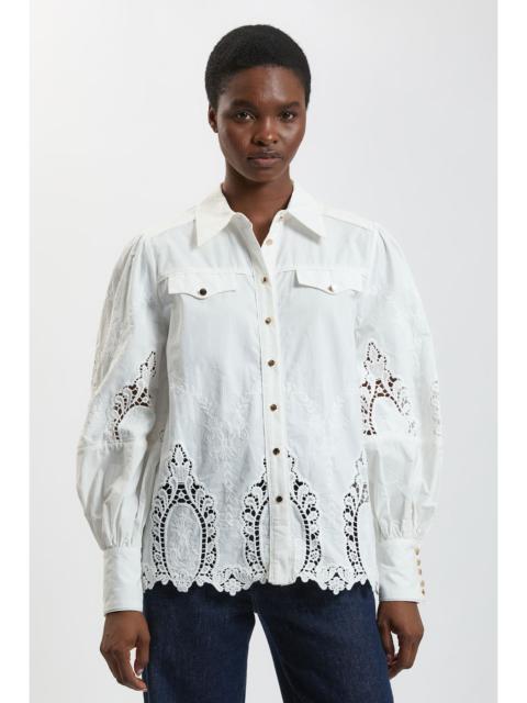 KAREN MILLEN Petite Cotton Cutwork Balloon Sleeve Woven Shirt