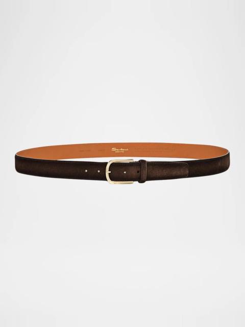 Santoni Men's Cintura Fibbia Suede Round-Buckle Belt
