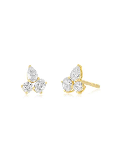 EF Collection 14K Yellow Gold Triple Diamond Cluster Earrings