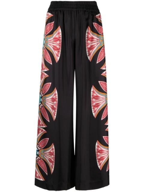 lotus-print silk palazzo pants