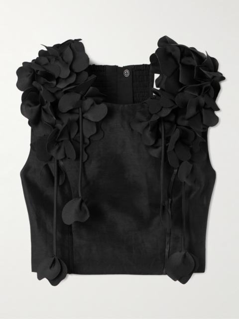 Aje. Camille Cropped Appliquéd Linen-blend Tank