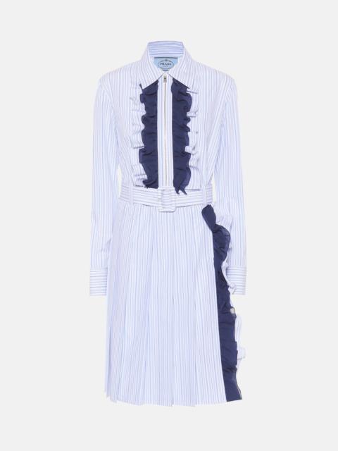 Prada Ruffle-trimmed striped cotton dress