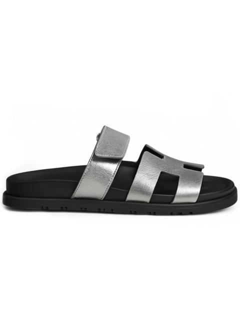 Hermès Hermes Chypre Sandal Gris Argenté Goatskin Metallic Finish (Women's)