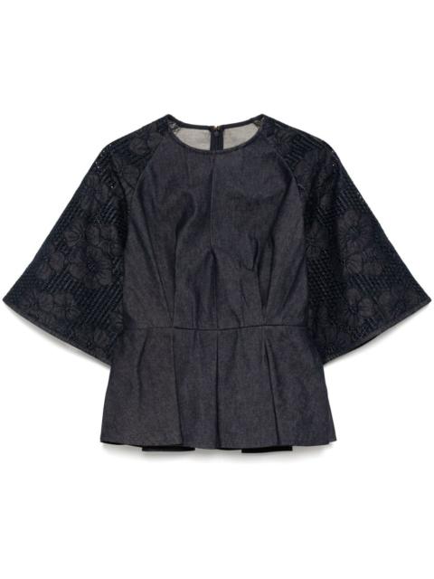 ELIE SAAB denim embroidered top