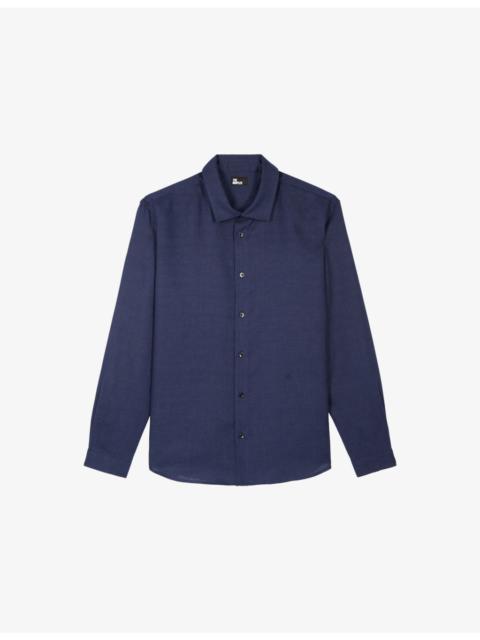 The Kooples Logo-Embroidered Slim-Fit Linen Shirt
