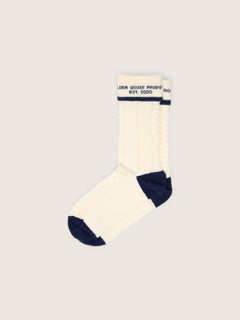 Socks in worn white with turn-up and dark blue details