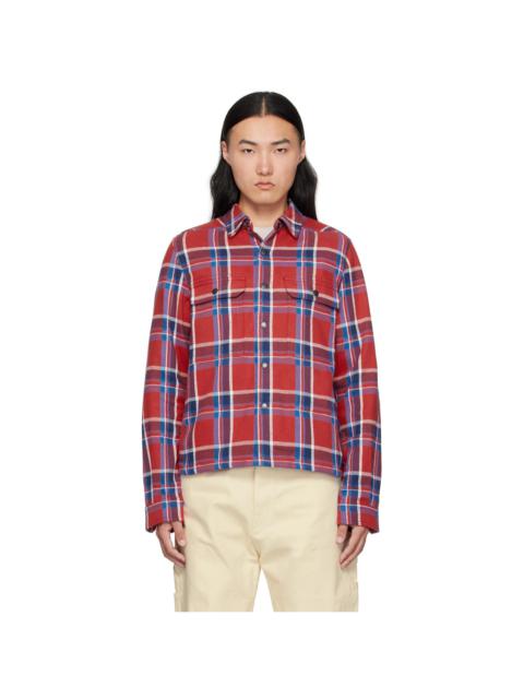 Rick Owens DRKSHDW Red & Navy Hollywood Cropped Overshirt