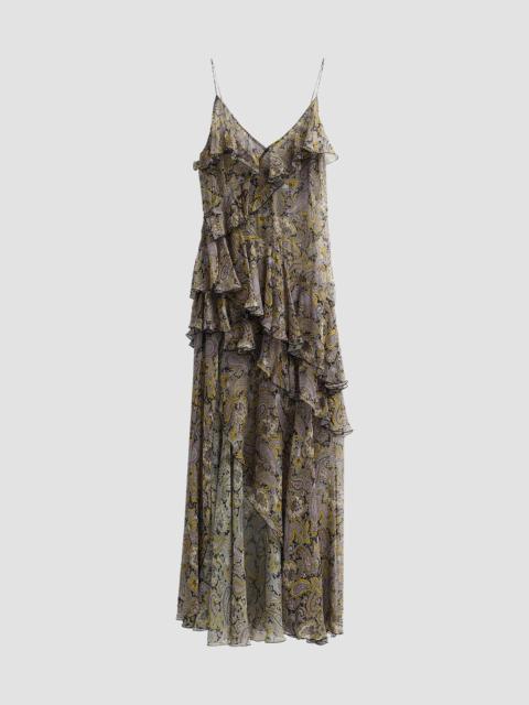 RONNY KOBO Women's Alva Paisley Ruffle Slit Maxi Dress - Black Gold Multi