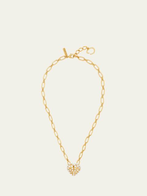 Oscar de la Renta Pearly-Set Heart Pendant Necklace