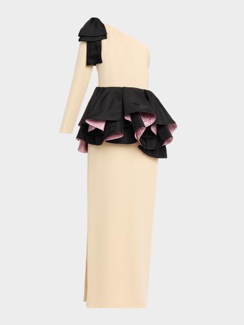 Valentino One-Shoulder Peplum Column Gown