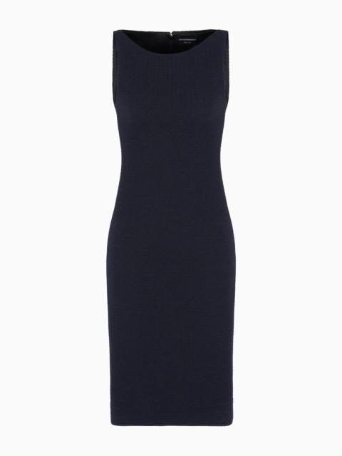 Wool-blend jacquard jersey sheath dress with embossed pattern