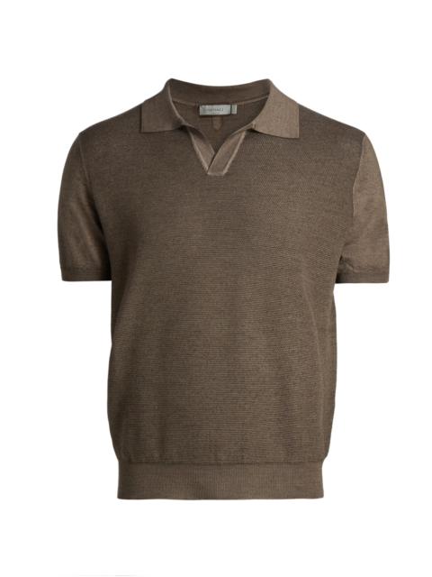 Canali Men's Micro-Stitch Wool-Silk Johnny Collar Polo Shirt - Brown