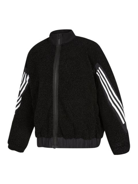 (WMNS) adidas Contrasting Colors Stripe Jacket Black HM7455