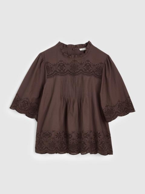 Madewell Embroidered Pintuck High-Neck Top