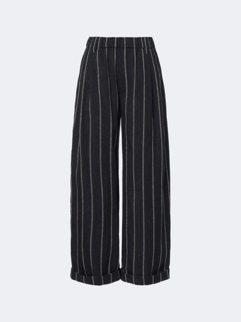 Brunello Cucinelli Striped cotton and linen wide-leg pants