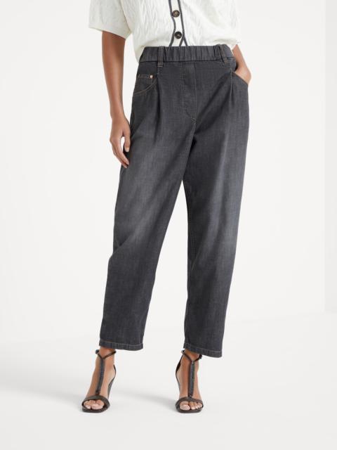 Lightweight denim baggy trousers with shiny tab