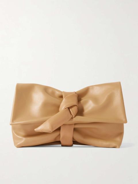 Knotted gathered leather clutch