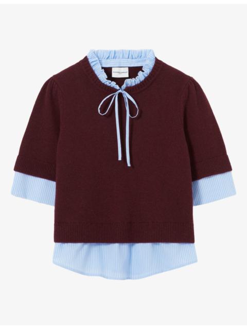 Claudie Pierlot Short-Sleeved Striped-Trim Wool Jumper