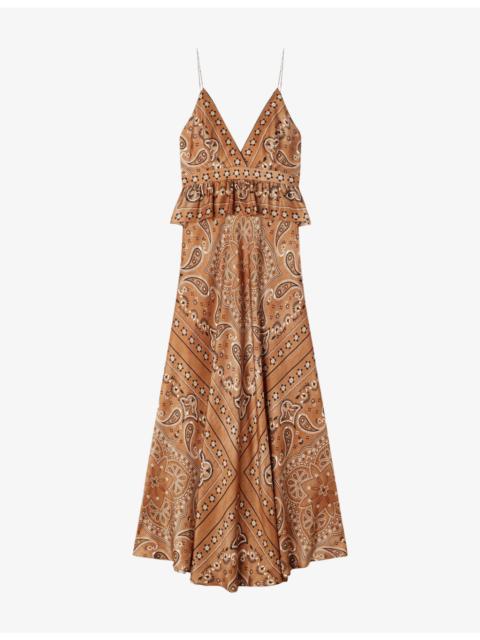 Sandro V-Neck Bandana-Print Woven Maxi Dress