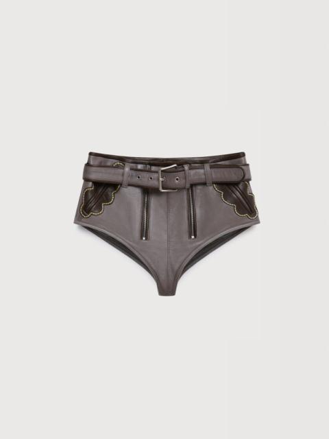 Marni GRAY LEATHER HOTPANTS WITH LEAF POCKETS