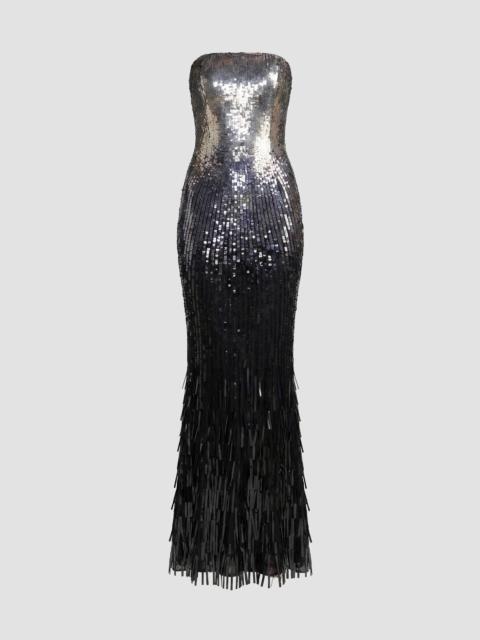 MAC DUGGAL Women's Embellished Mesh Strapless Fringe Gown - Silver Black