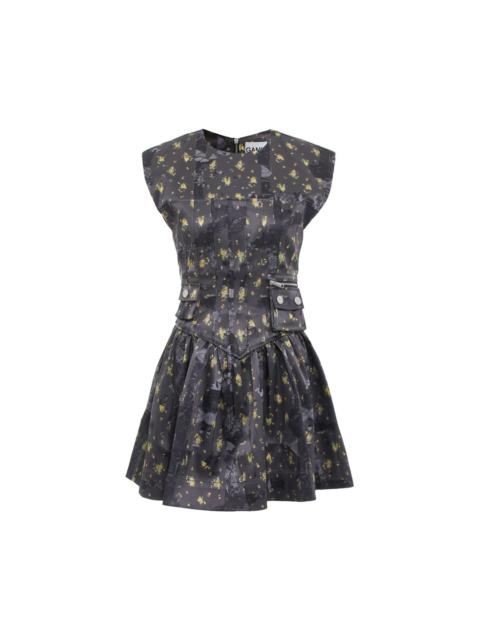GANNI Printed Double Satin Corset Midi Dress