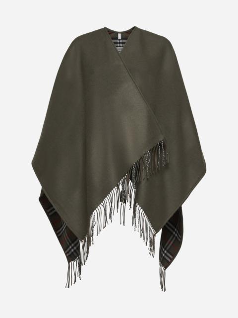 Check wool reversible cape