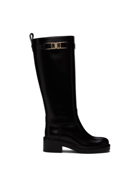 FERRAGAMO Black Vara Chain Tall Boots