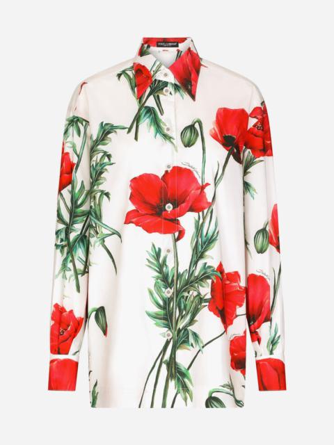 Poppy-print poplin shirt