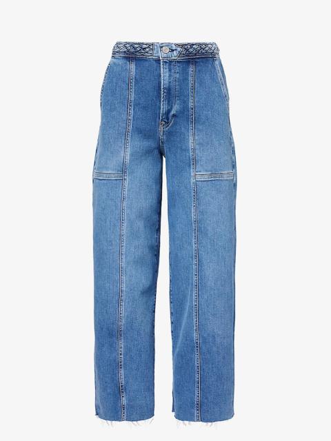 Braided wide-leg high-rise stretch denim-blend jeans