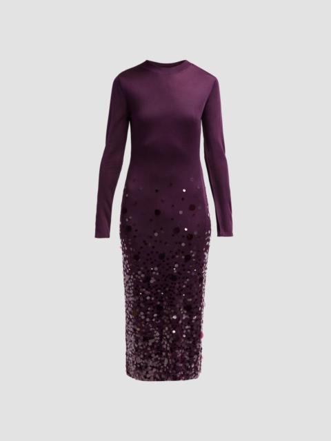 CAROLINA HERRERA Women's Sequined Stretch Crewneck Midi Dress - Plum