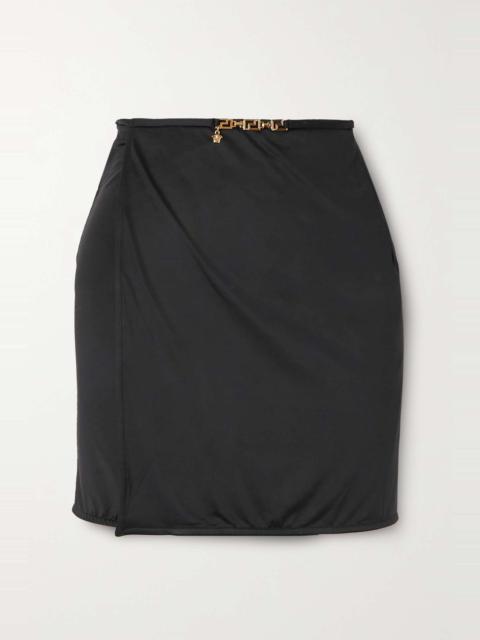 Embellished stretch mini wrap skirt