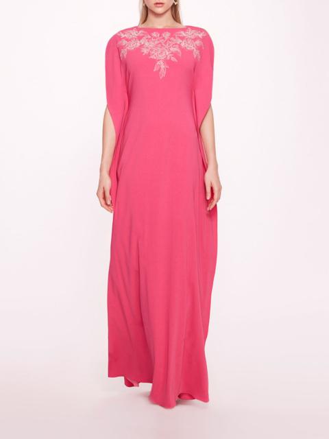 Marchesa EMBROIDERED CREPE KAFTAN GOWN