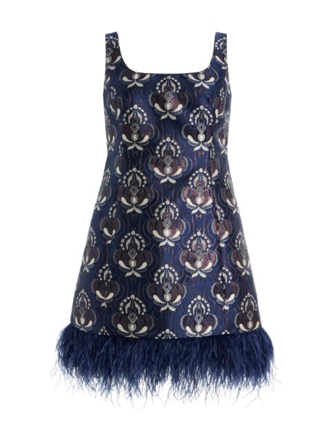 Cara Cara Carlie Feather-Trimmed Jacquard Mini Dress navy