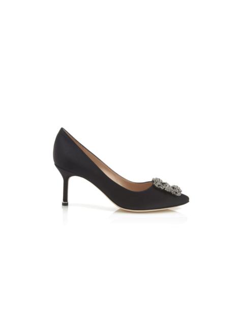 Manolo Blahnik Black Satin Jewel Buckle Pumps