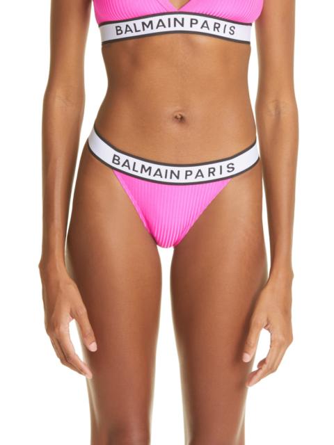 Balmain Logo Band Bikini Bottoms in Fuxia at Nordstrom