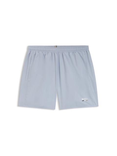 BOSS SWIM SHORTS WITH LOGO PRINT AND SIGNATURE-STRIPE DETAILS