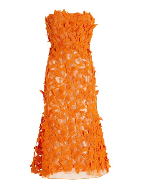 Fleurella Floral Guipure Lace Midi Dress orange